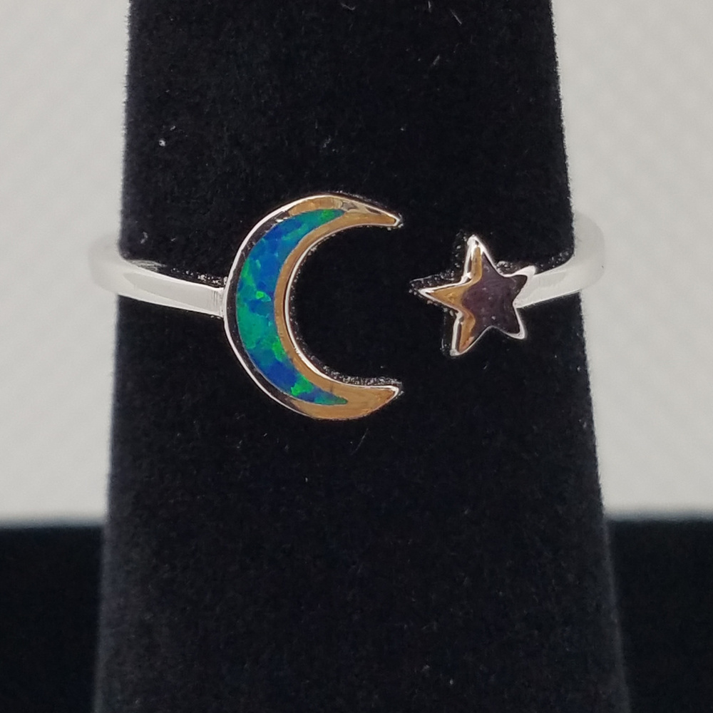 Sterling Silver BoHo Moon/Star Open Ring SZ~6
